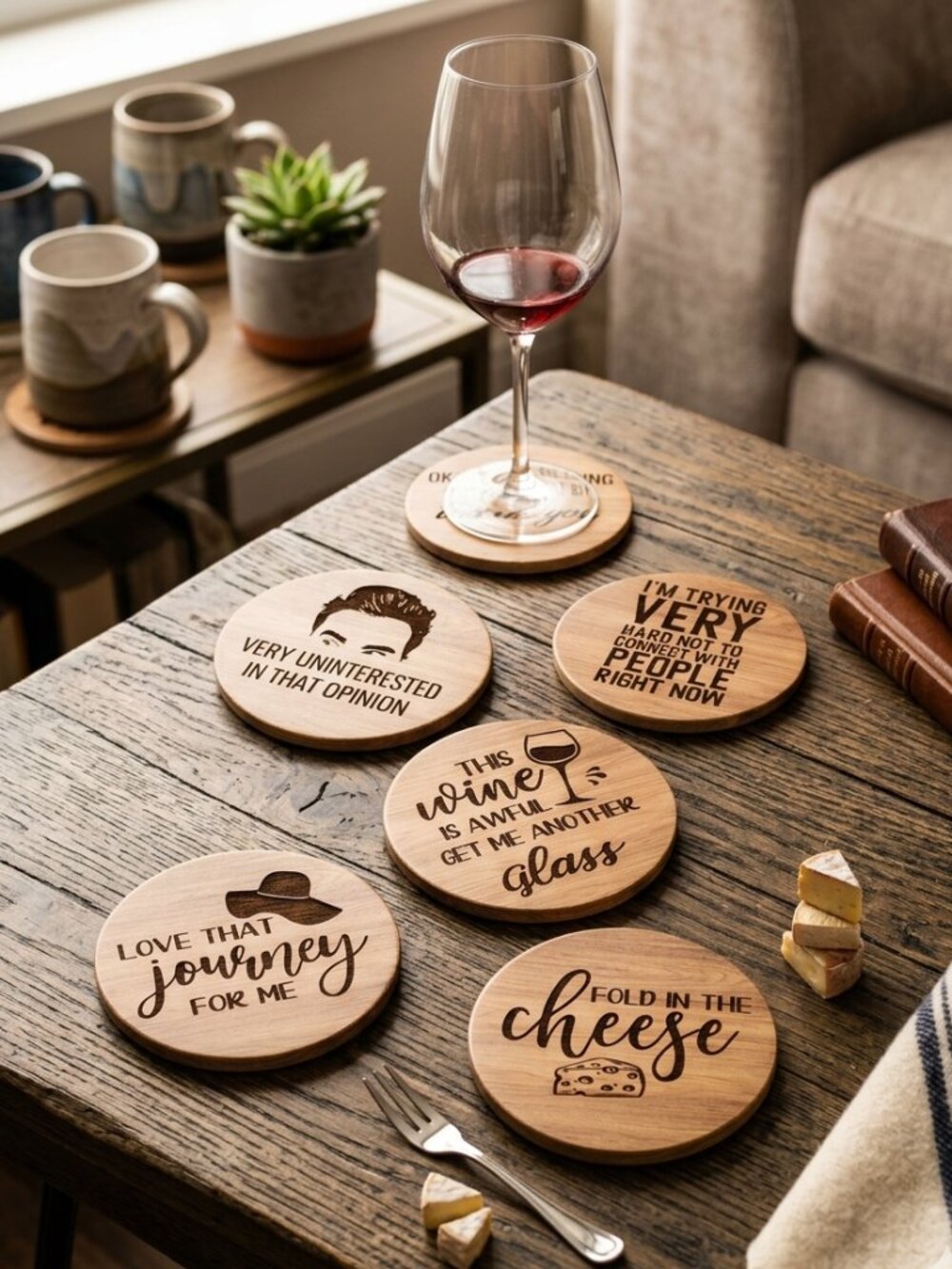Funny Sarcastic Absorbent Ceramic Stone Coasters Set of 6 for Wine & Coffee